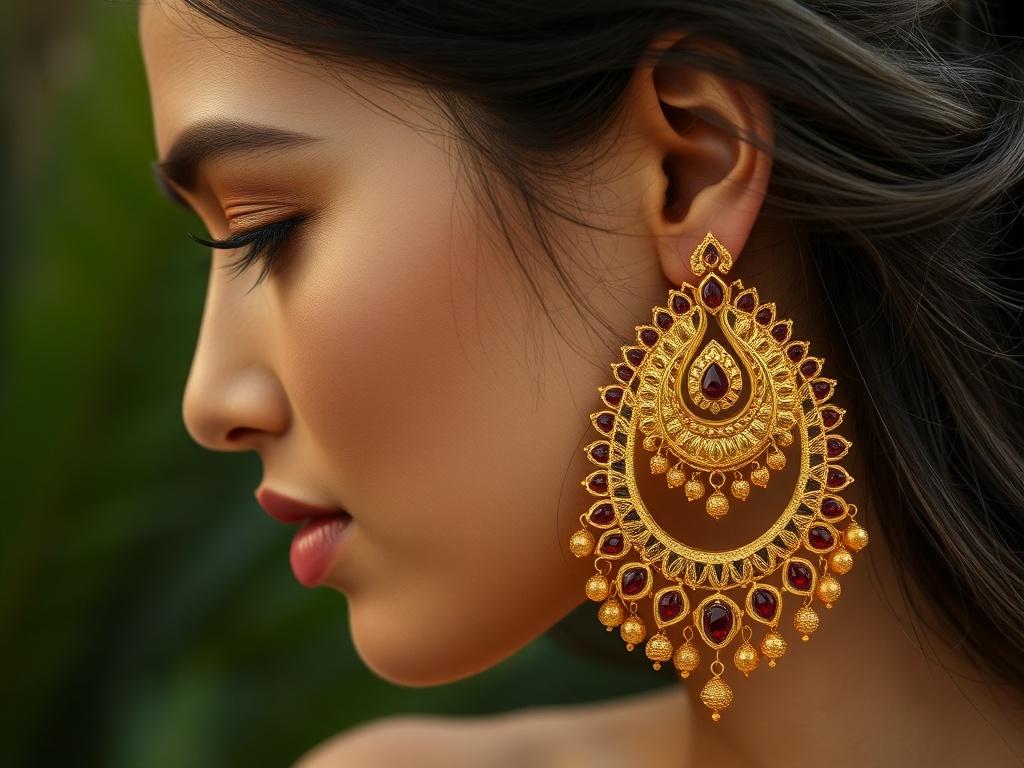 gold earrings matching the face shape gold earrings matching the face shapeфото